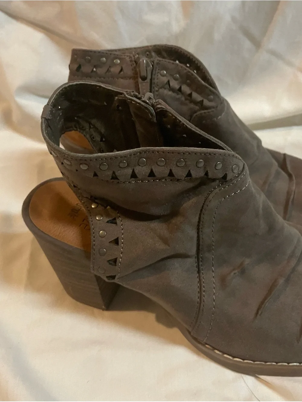 Sonoma Taupe Brown Studded Suede Ankle Booties